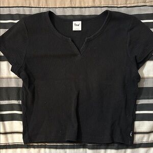 TNA Black Ribbed Crop Top